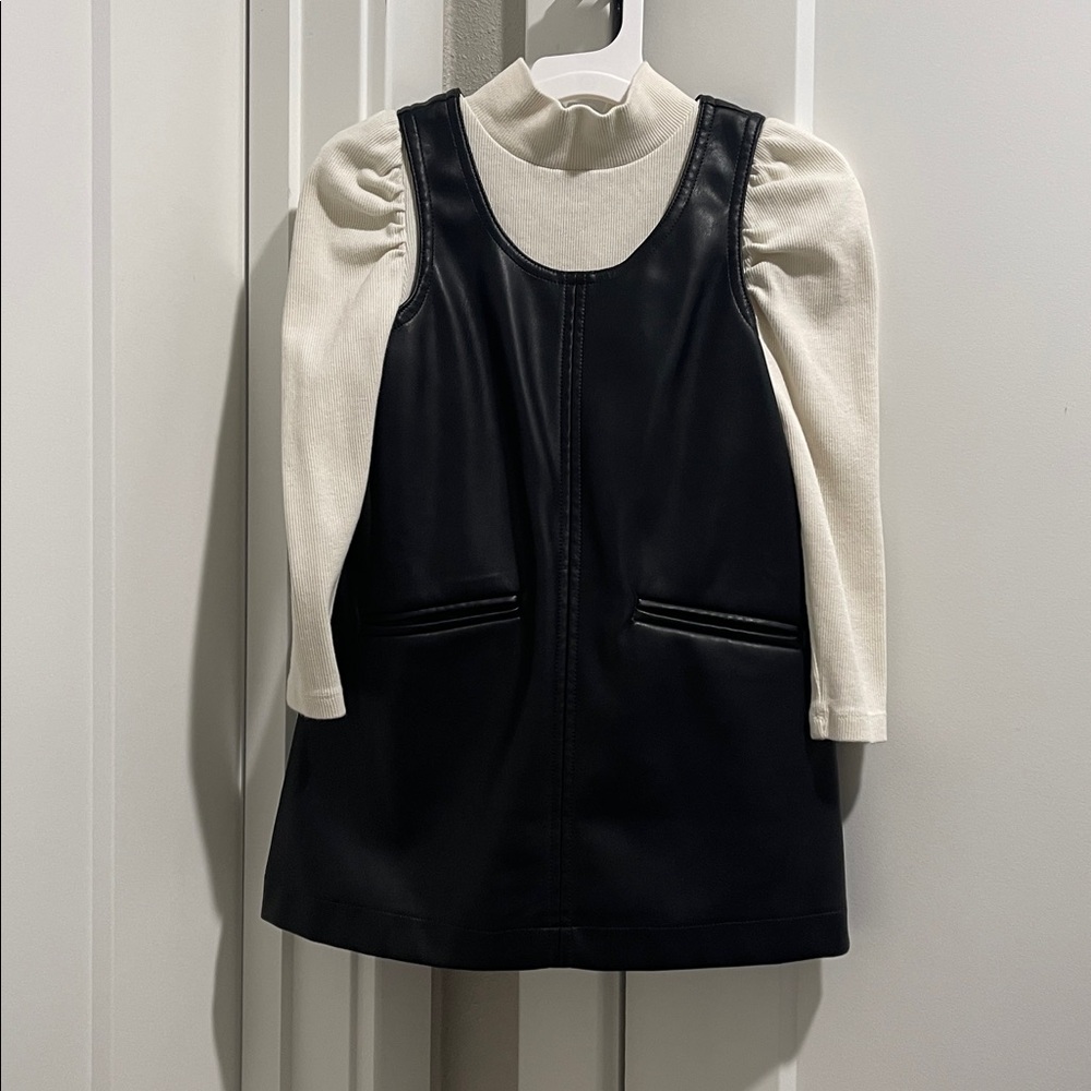BABY GAP BLACK PLEATHER JUMPER AND IVORY UNDERSHIRT